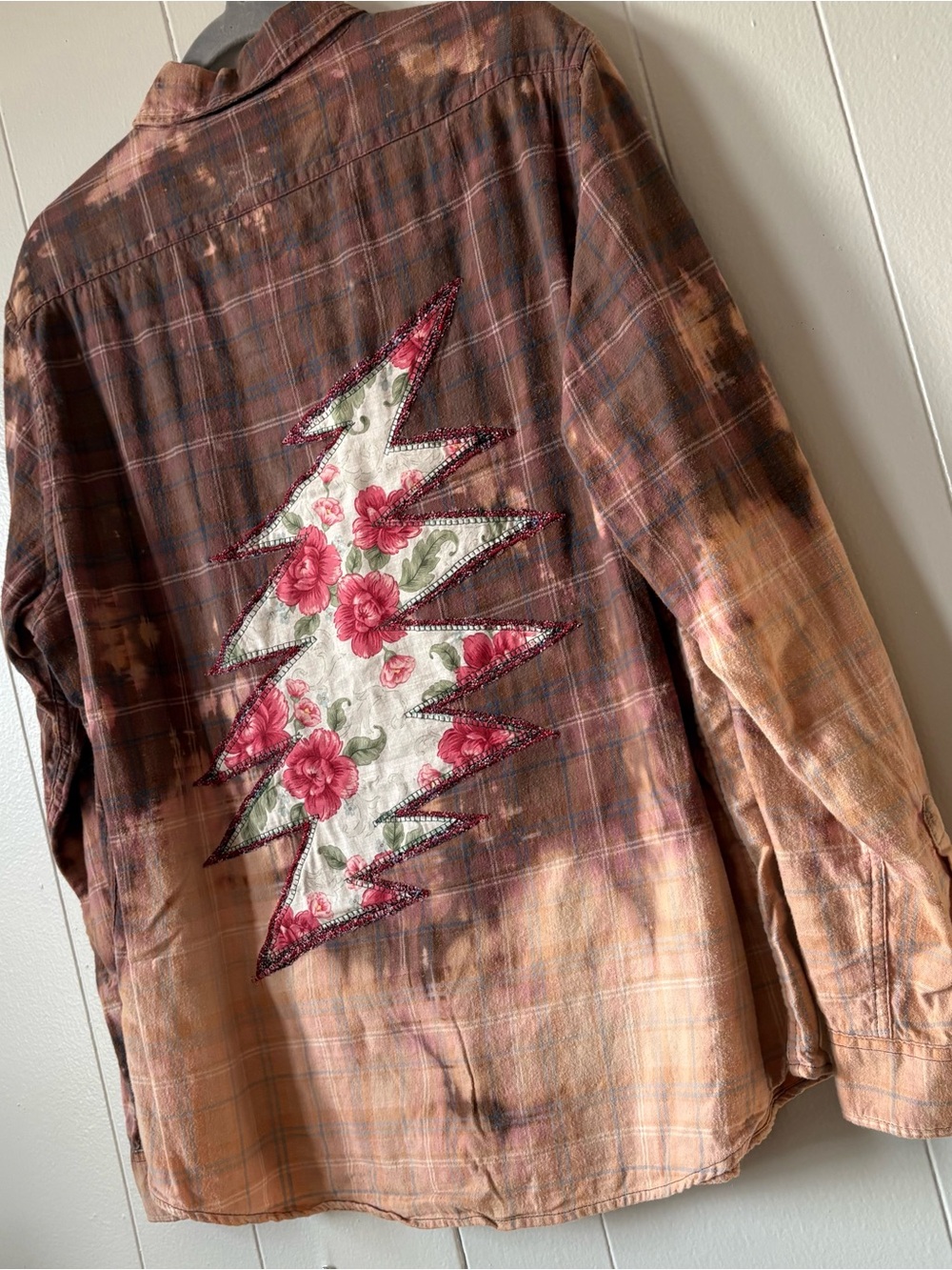 Grateful Dead Inspired Bleach Distressed Upcycled Flannel - Picture 3 of 10